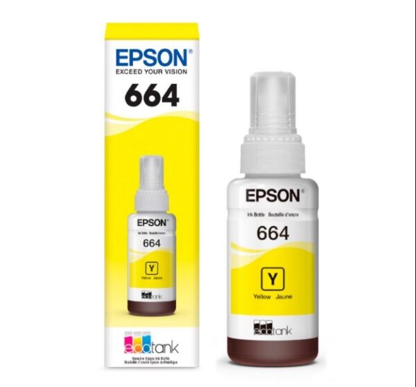 BOTELLA DE TINTA EPSON 664 AMARILLO L220 L365 L375 L380 L395 L455 L475 L495 L565 L575 L606 L655 L656 L1300 L1455 (6.500 PÁG)